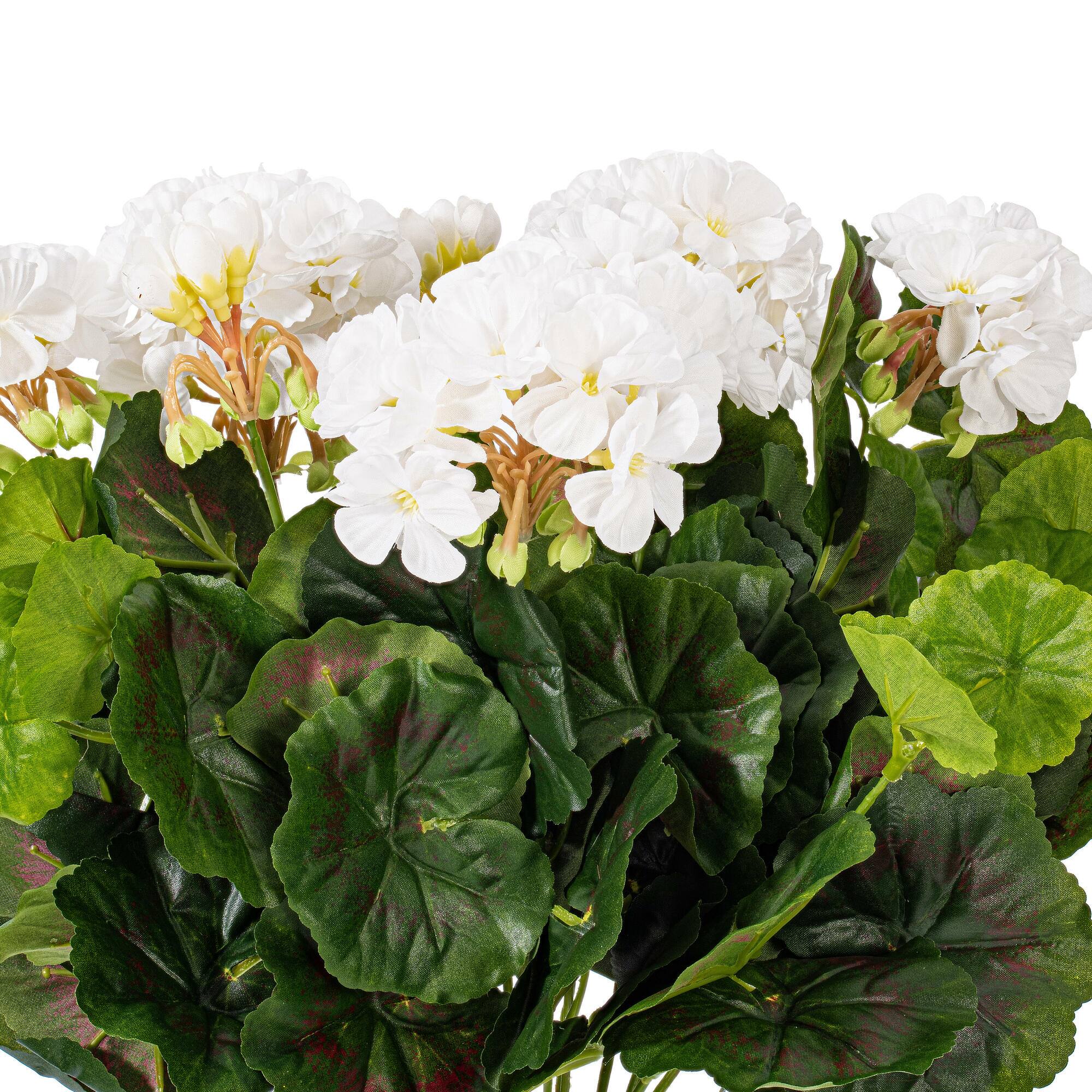 17.5" White Artificial Polyester Geranium Bush